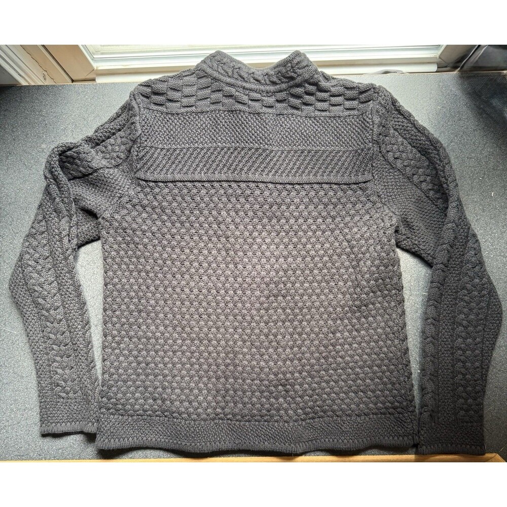 Women’s L.L. Bean Cotton Cardigan Fisherman Chunky Cable Knit Sweater Black M - Picture 2 of 8